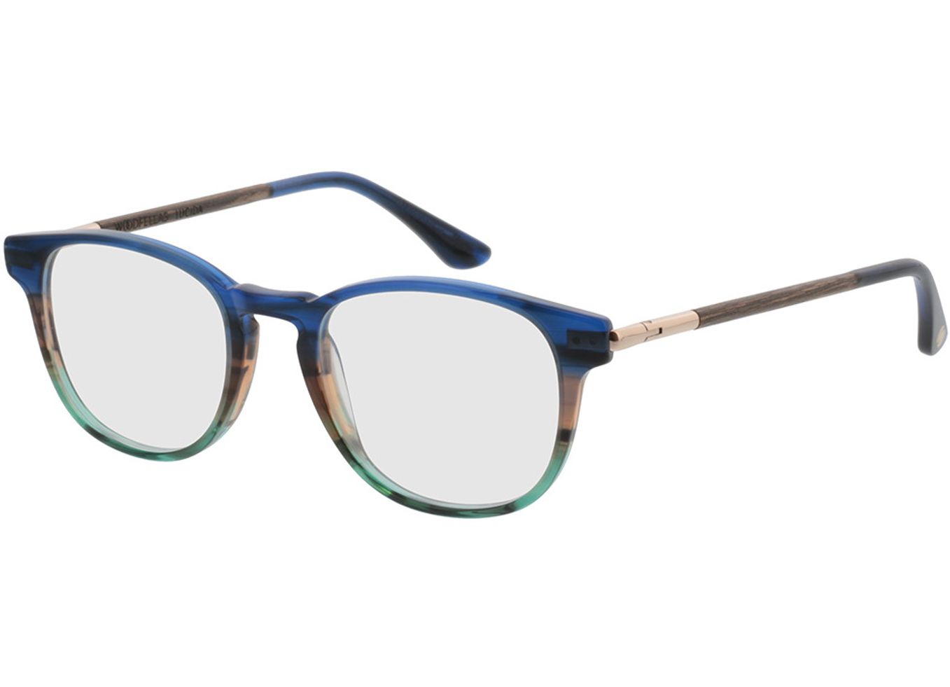 Woodfellas Optical Lucida walnut/blue 47-19 Brillengestell inkl. Gläser, Damen/Herren, Vollrand, panto